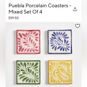 Pottery Barn Puebla Porcelain Coasters Set of 4